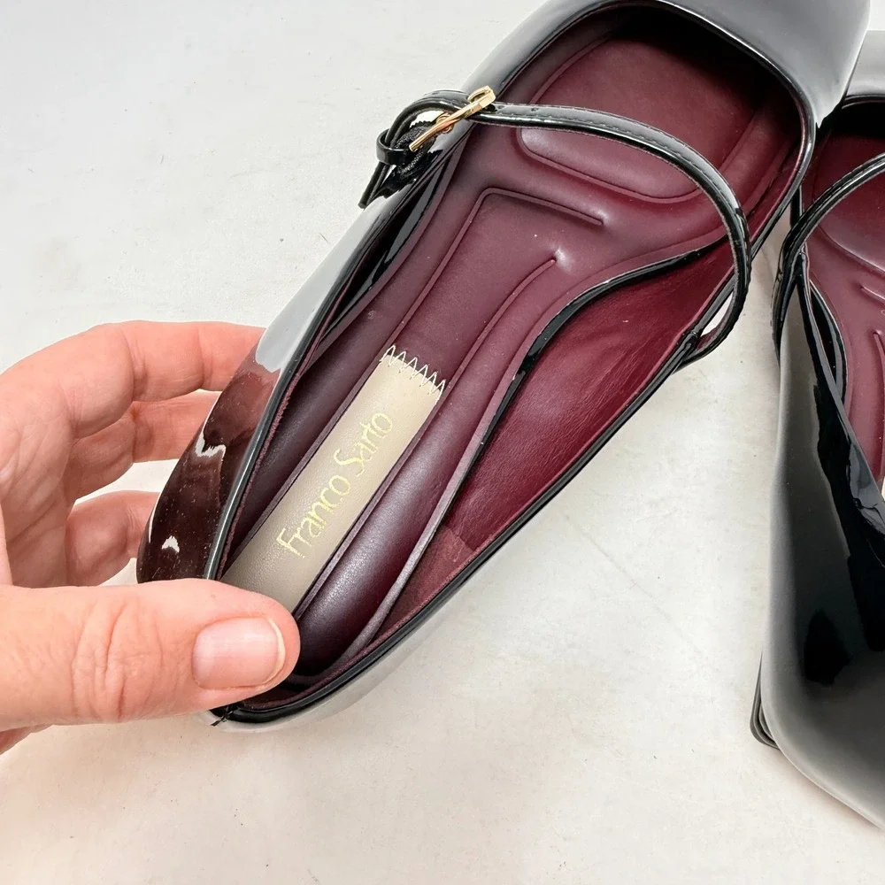 Franco Sarto Mary Jane Flats Black 9M Patent Leather Square Toe Tinsley - Picture 7 of 10